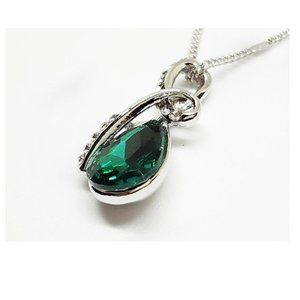 Fifth Avenue Delicate Green Crystal Silver Tone Angel Tear Pendant Necklace